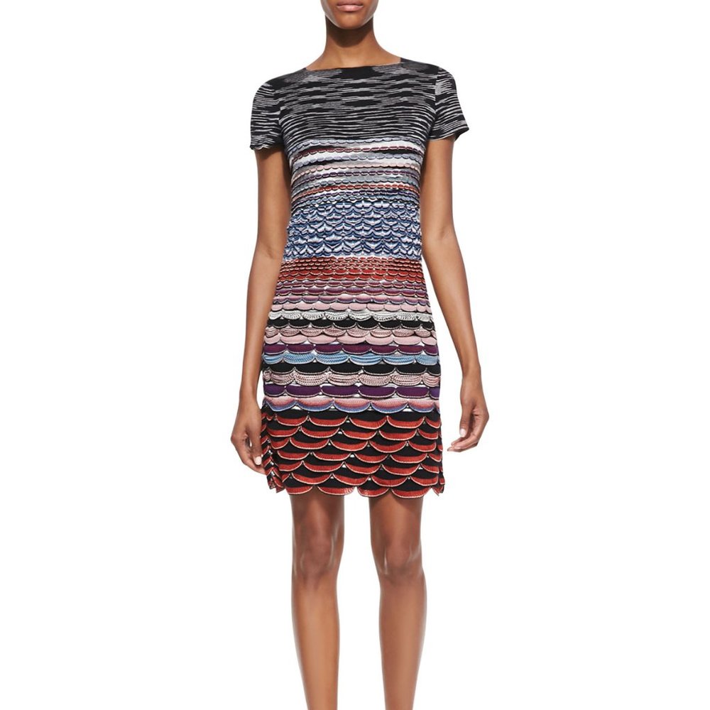 Missoni PF/14 Black Space-Dye and Scalloped Crochet Knit Dress